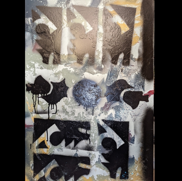 Gray and Black Canvas Painting - Picture 2 of 4